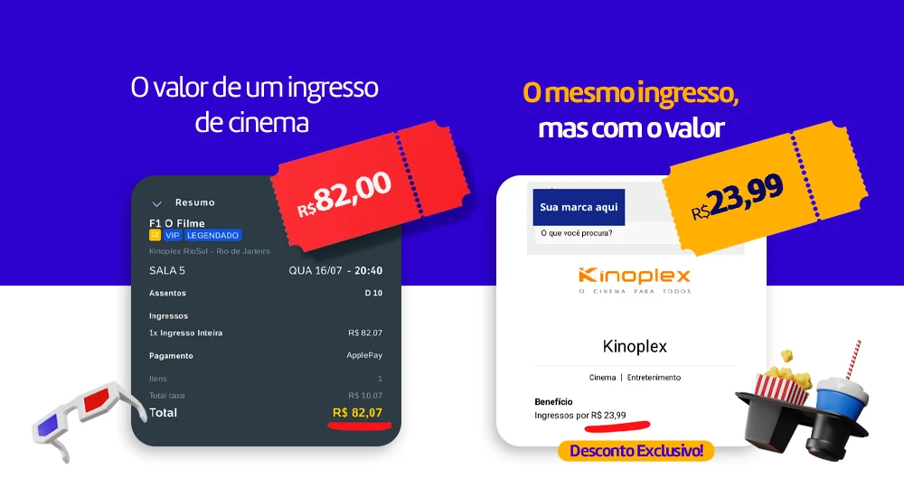 exemplo de um desconto em cinema no clube de vantagens do Rede Parcerias